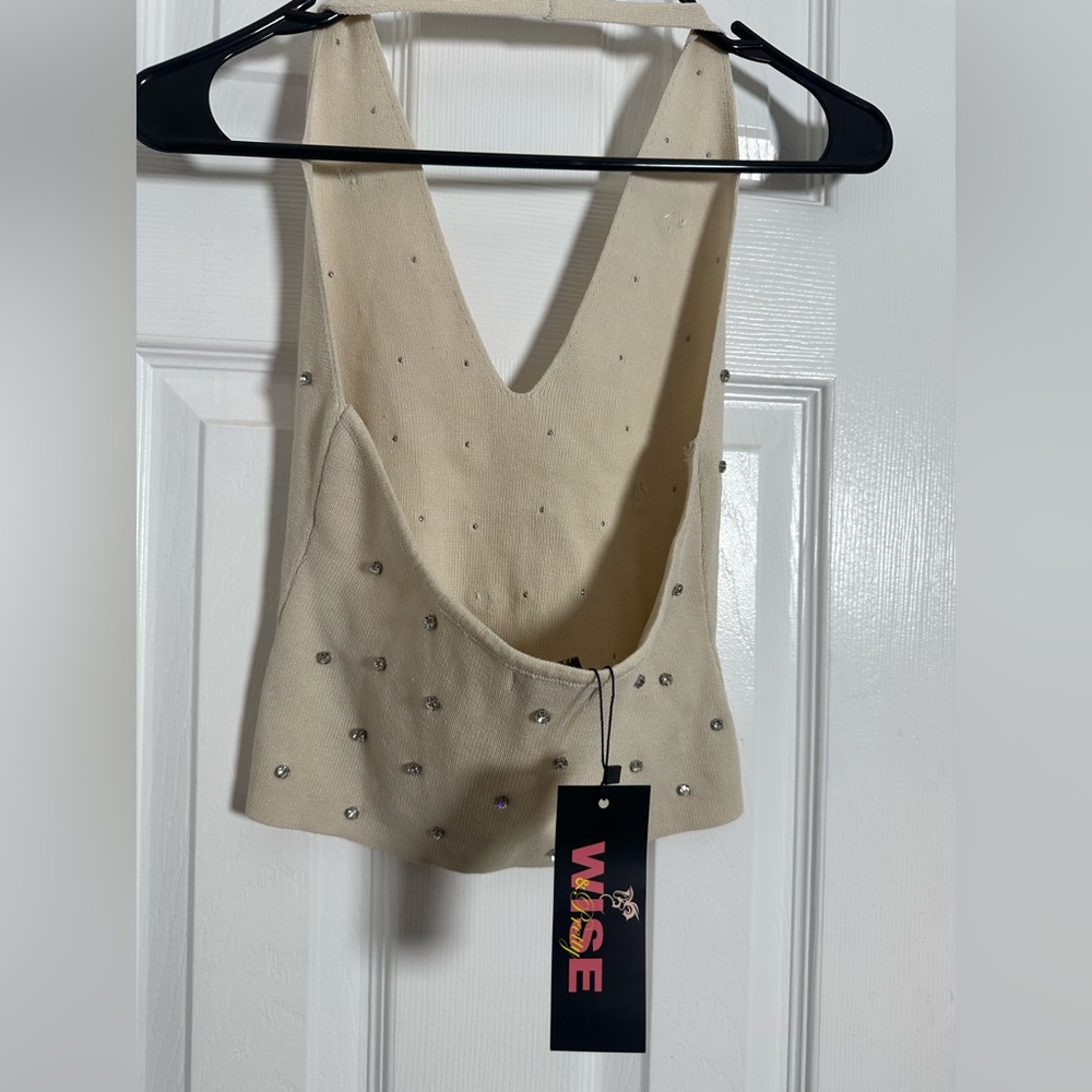 Cream Sleeveless Embellished Tank Top - Picture 4 of 6
